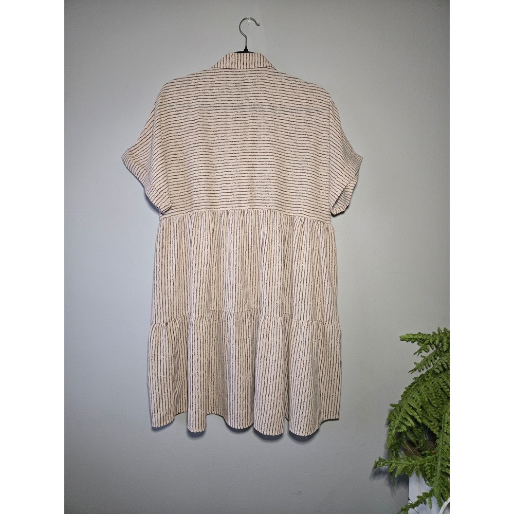 Jodifl Striped Tiered Shirt Dress Beige Brown Cottagecore Boho Midi Medium - Picture 6 of 8